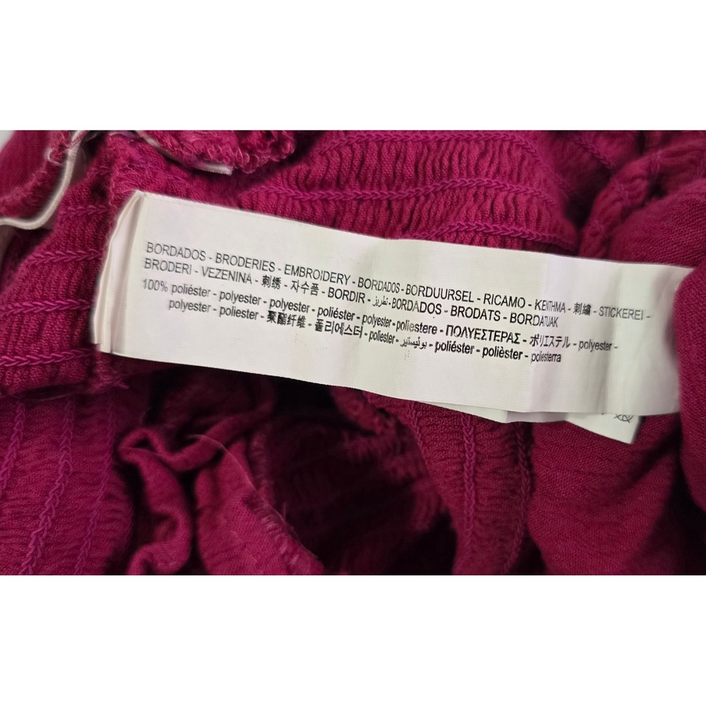 Stradivarius Smocked Crop Top Pink Embroidered Ruffle V-Neck Boho Sleeveless S - Picture 16 of 16